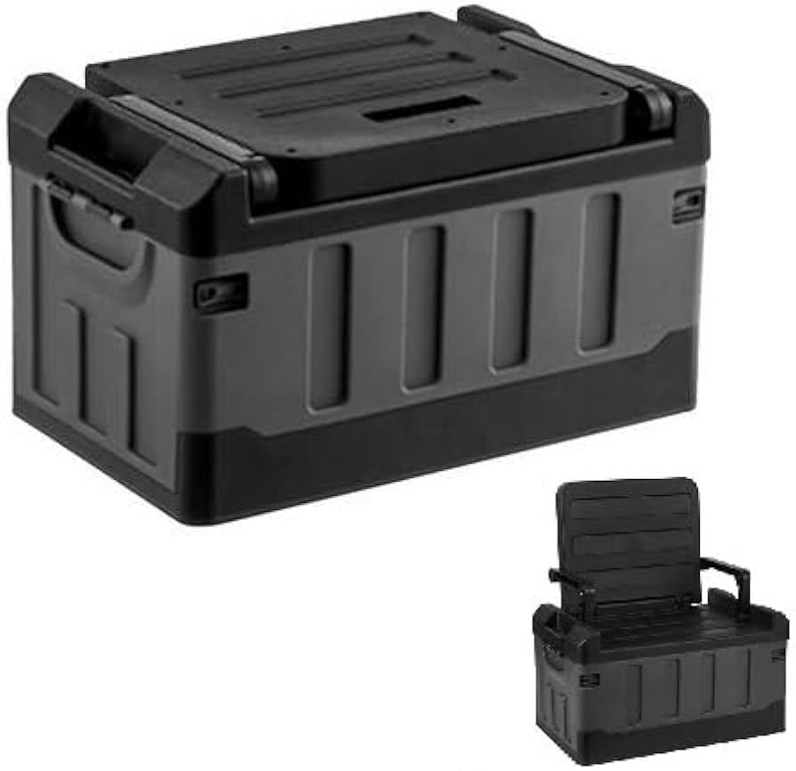 Fishing Tackle Box, Fishing Box, Foldable Double-layer Storage Box with Seat, Large Capacity Storage Organizer for Fishing, Hiking, Travel