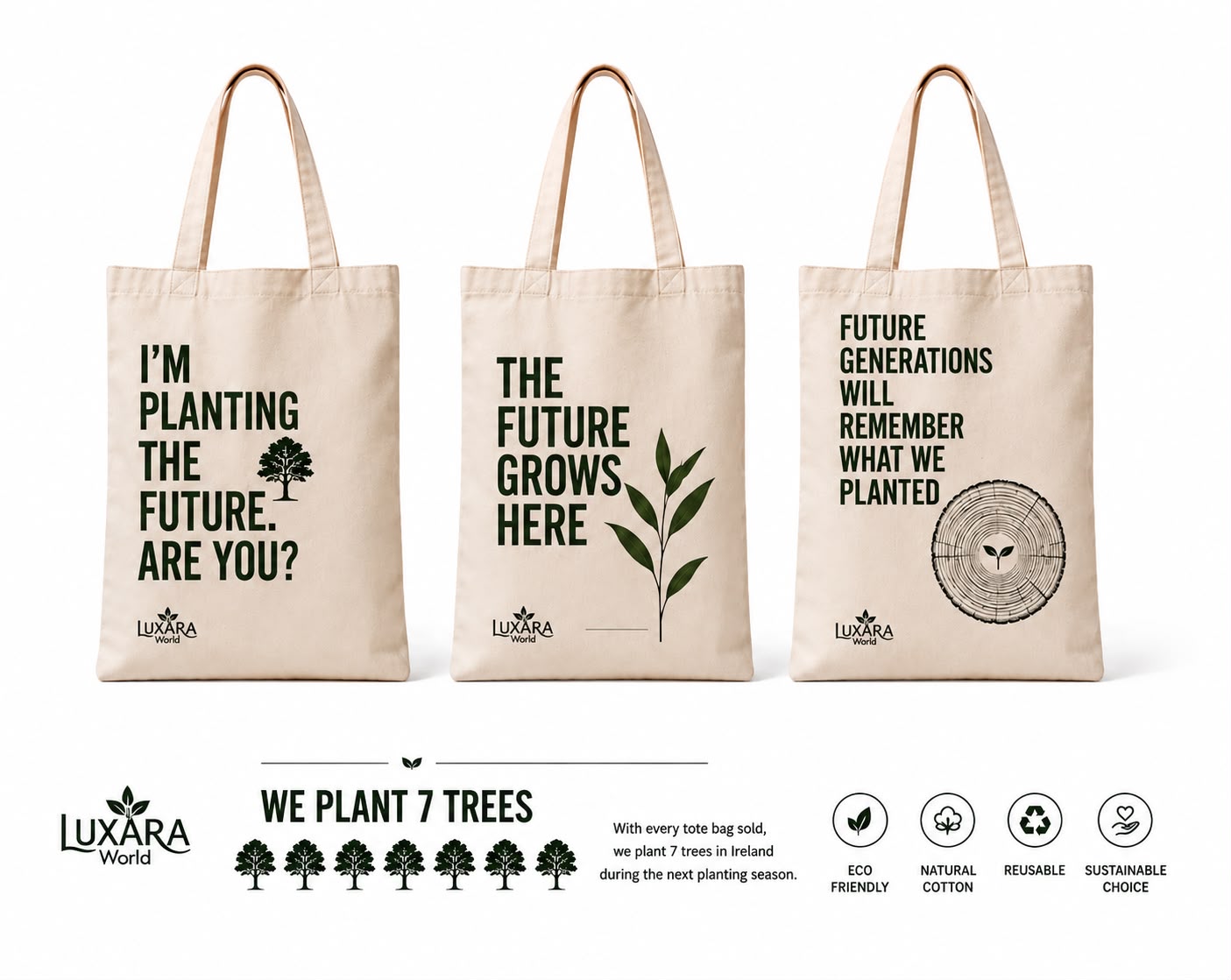 Reusable eco tote bag supporting the Rooted for Generations initiative in Ireland