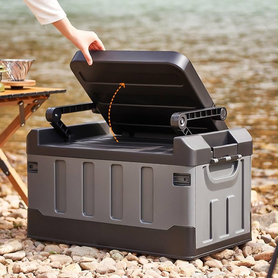 Fishing Tackle Box, Fishing Box, Foldable Double-layer Storage Box with Seat, Large Capacity Storage Organizer for Fishing, Hiking, Travel