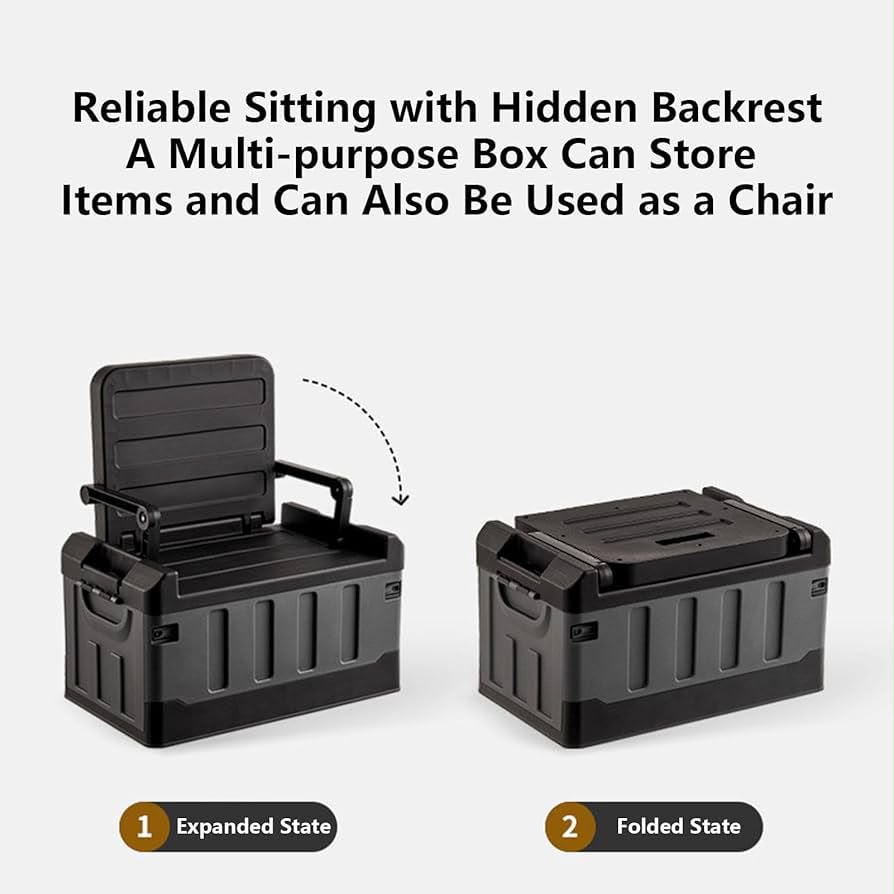 Fishing Tackle Box, Fishing Box, Foldable Double-layer Storage Box with Seat, Large Capacity Storage Organizer for Fishing, Hiking, Travel
