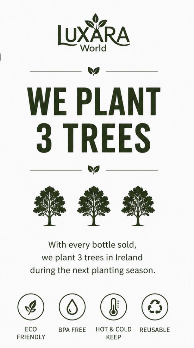 Reusable stainless steel water bottle supporting the Rooted for Generations initiative in Ireland