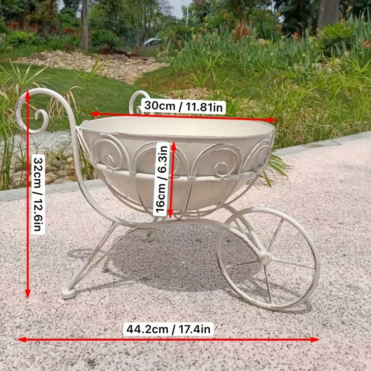 Vintage Iron Garden Cart Planter with Drainage