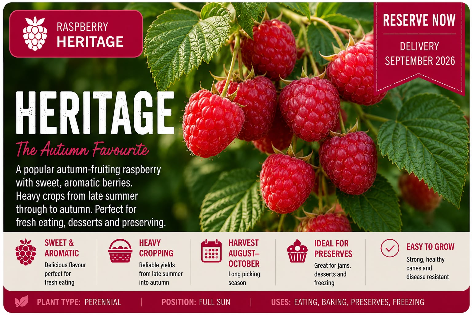 Raspberry “Heritage” — Bare Root Pre-Order for September Delivery