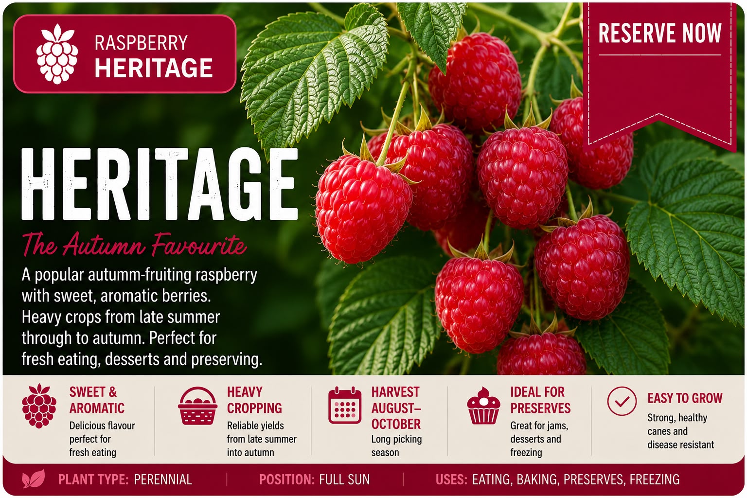 Heritage Raspberry Canes (Bare Root) | 100 -140 cm Pre-order Delivery October - November