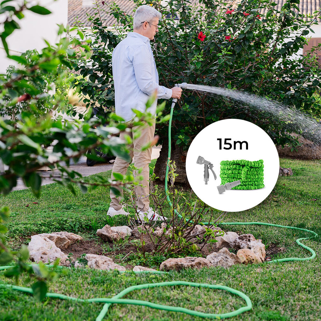 15M Expandable Garden Hose with 7-Pattern Spray Gun – Lightweight Retractable Water Hose with Storage Bag